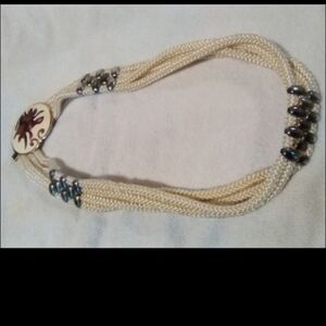 Vintage Floral ceramic/metal buckle belt Beaded Stretch Material Belt